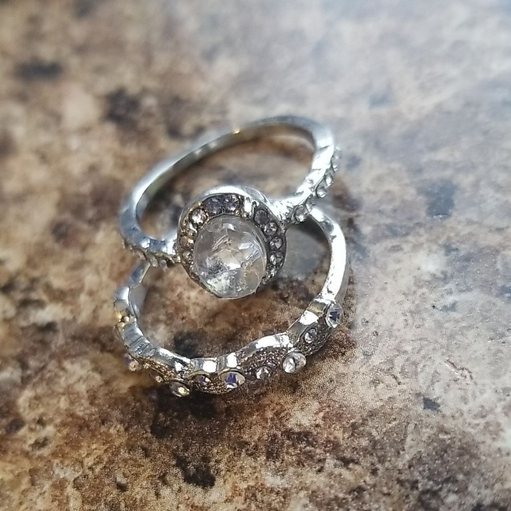 Silver Crystal Ring Set size 9
